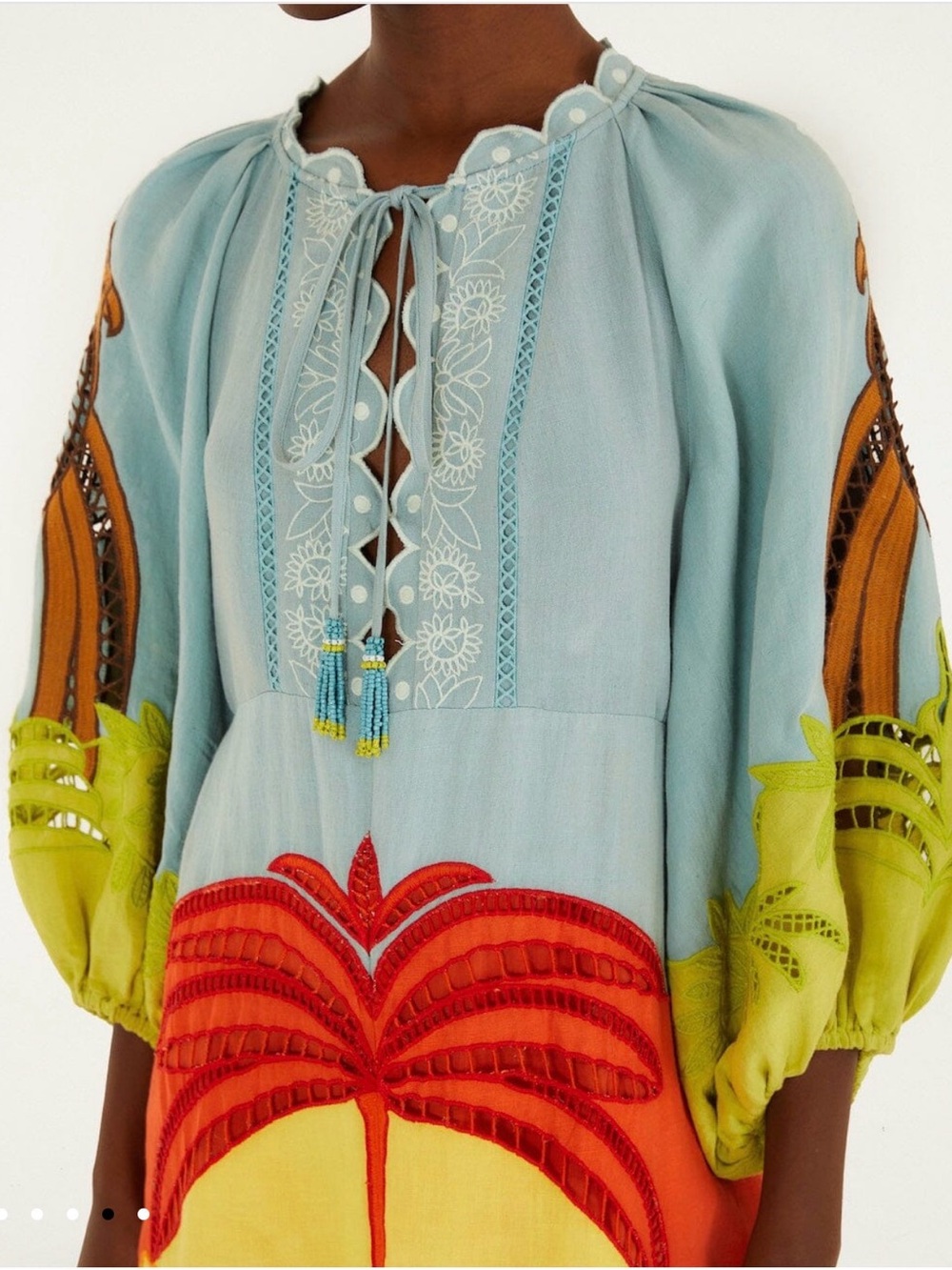 Farm Rio Multicolor Usiacuri Embroidered Richelieu Maxi Dress Size L - Picture 4 of 13